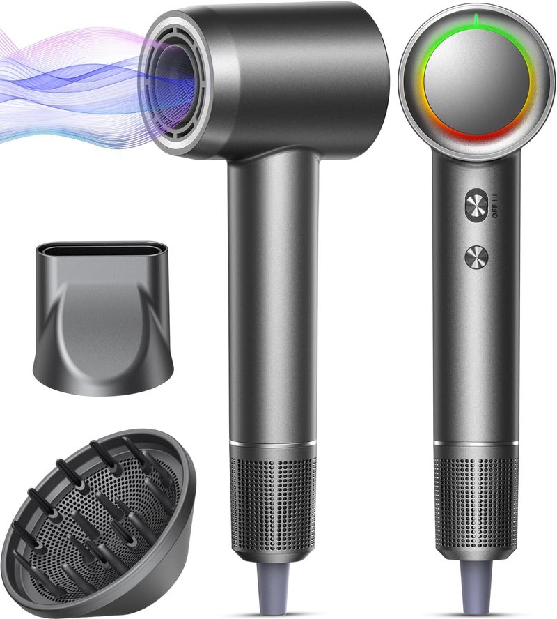 Alloom Hair Dryer - 1 Min Fast Drying, High-Speed Blow Dryer with 500 Million Negative Ions, No Heat Damage, Low Noise, Lightweight, Professional Hairdryer with Diffuser & Nozzle, Gunmetal - Image 1